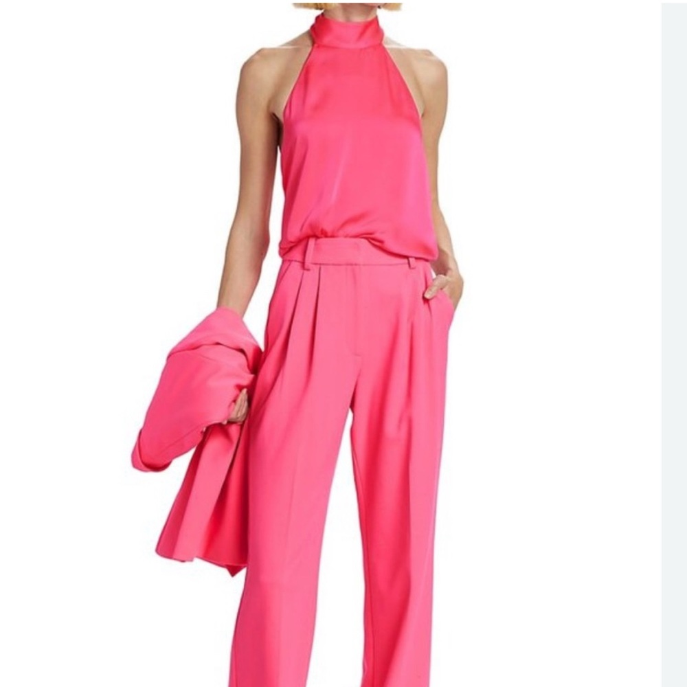 Favorite Daughter Take A Bow Satin Halter Top Color Pink Peacock Size L